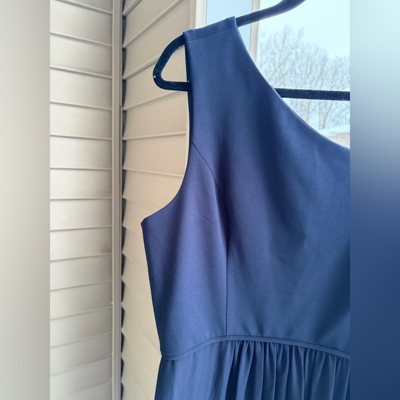 🆕 Adrianna Papell OneShoulder Chiffon Maxi Gown Midnight Navy Size 14 Dress - Picture 10 of 16